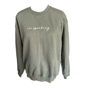 Gildan Heavy Blend Olive Green Crewneck Sweatshirt With "Im Speaking" Embroidere